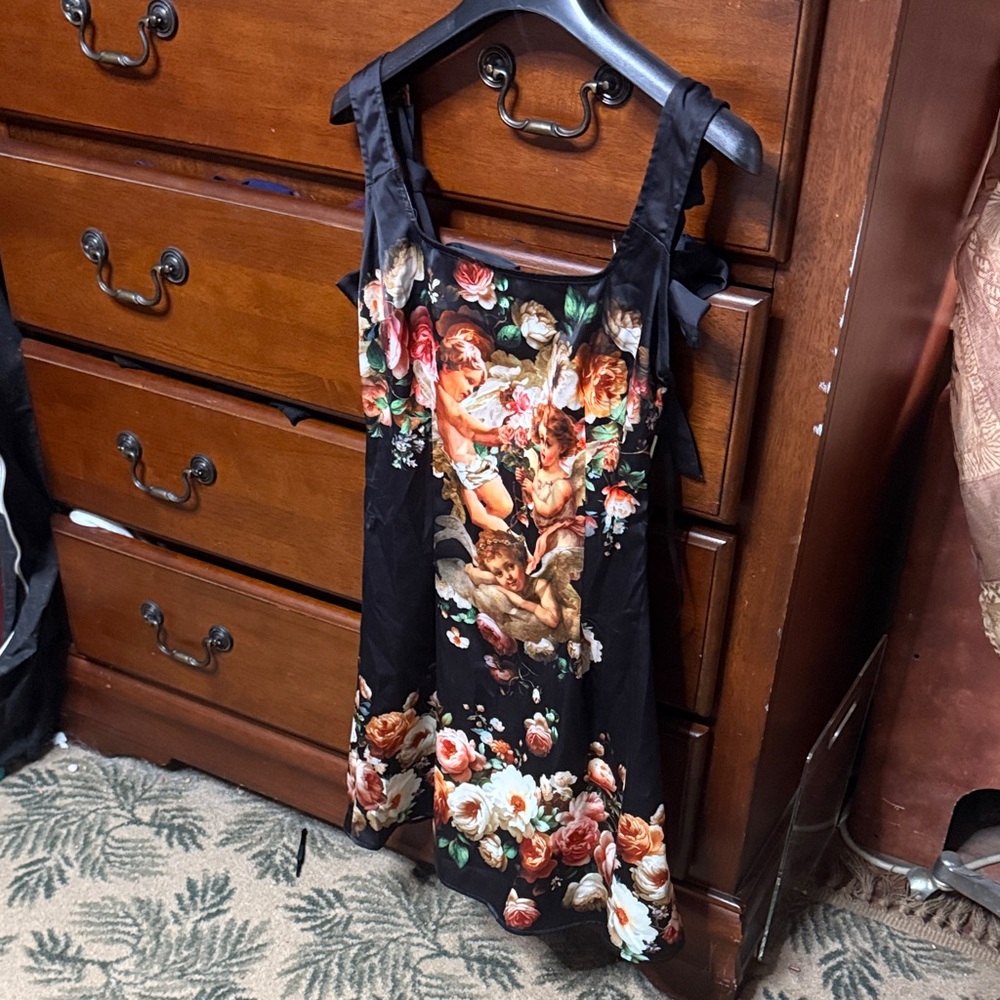 Urban Outfitters Black Dress with Cherub Floral print